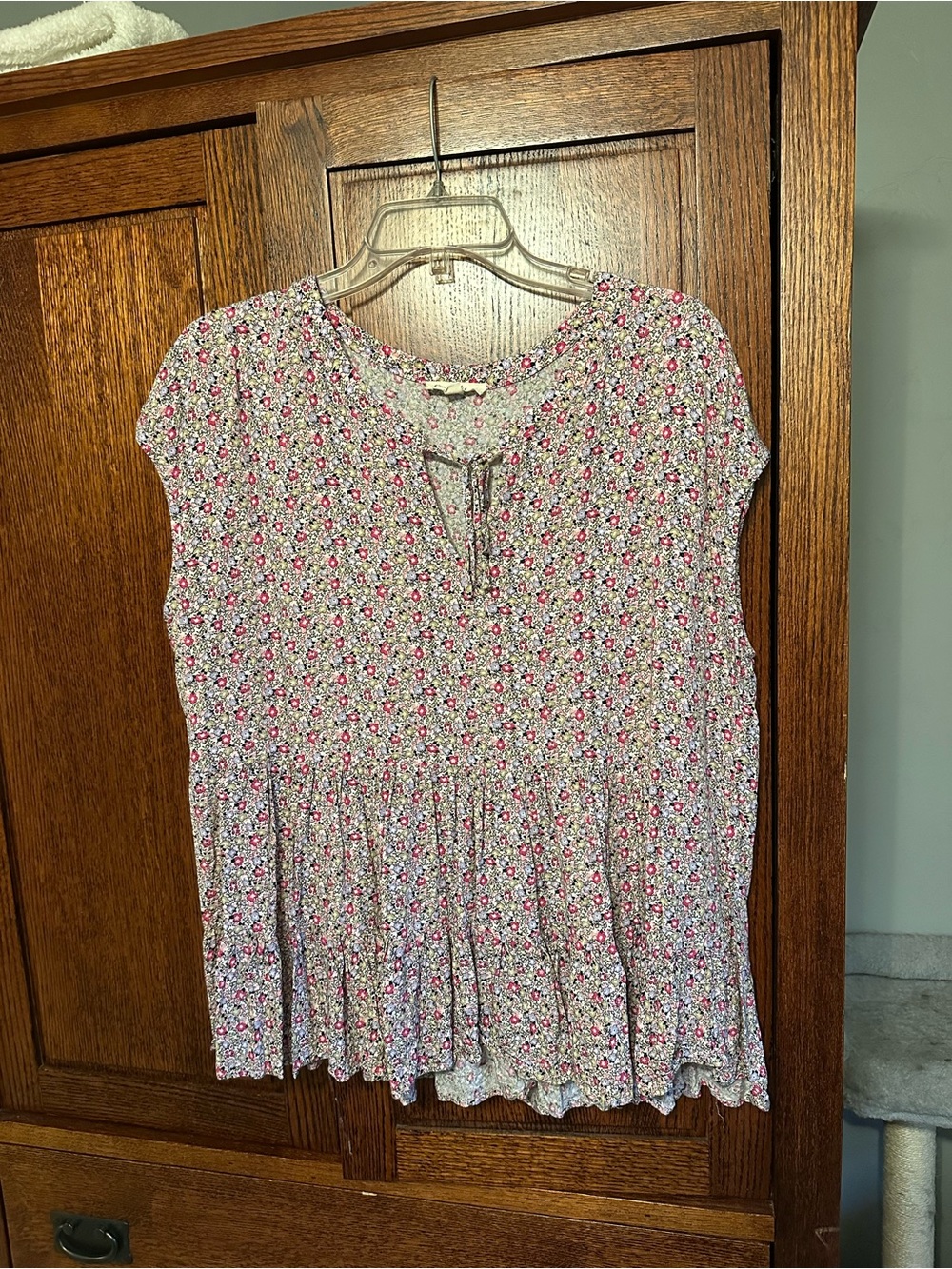 Jane and Delancey Pink Floral Tie-Neck Peasant Top